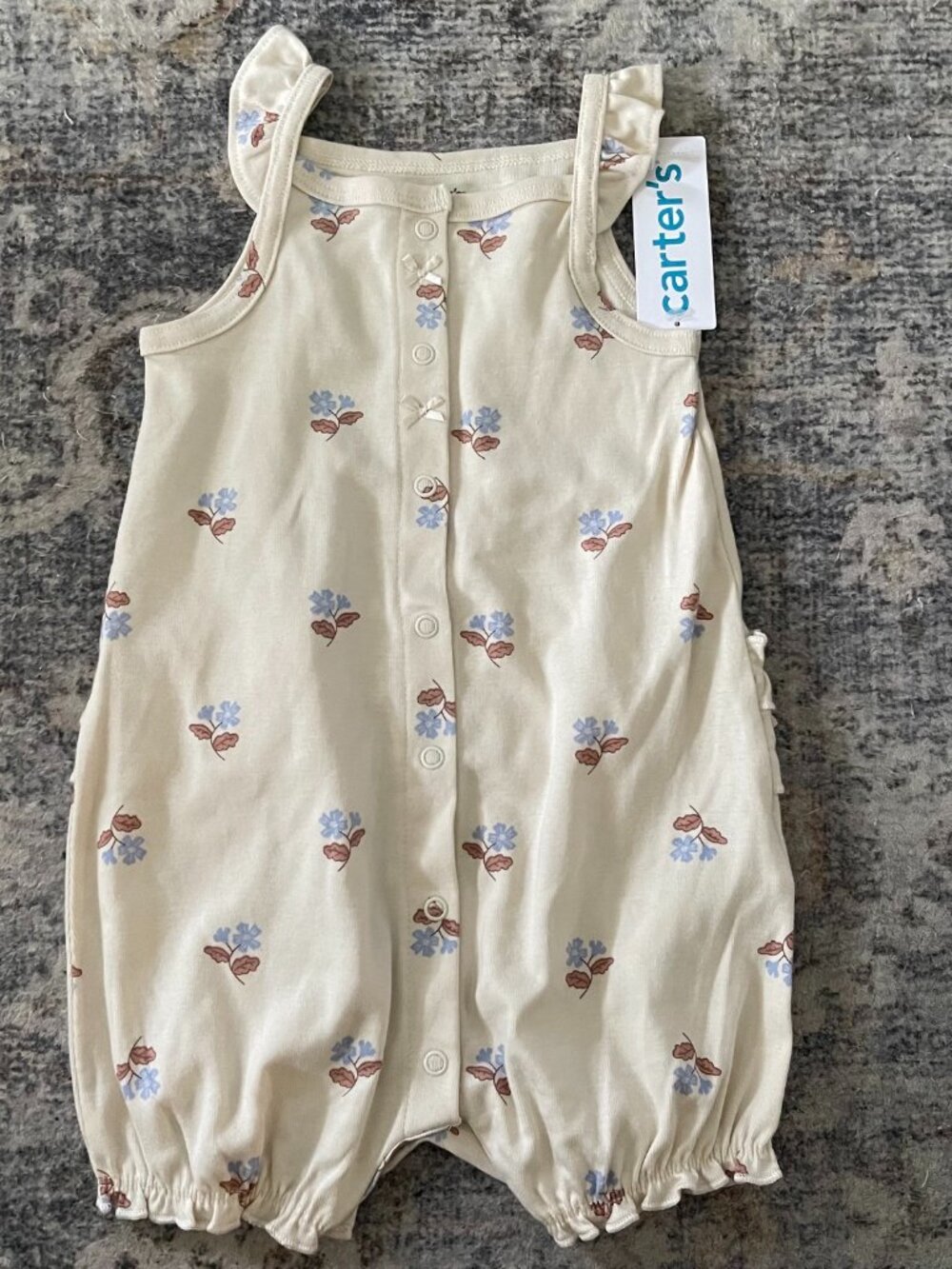 Carters Baby Girl 9-12 Month Cream Floral Romper Sleeveless New